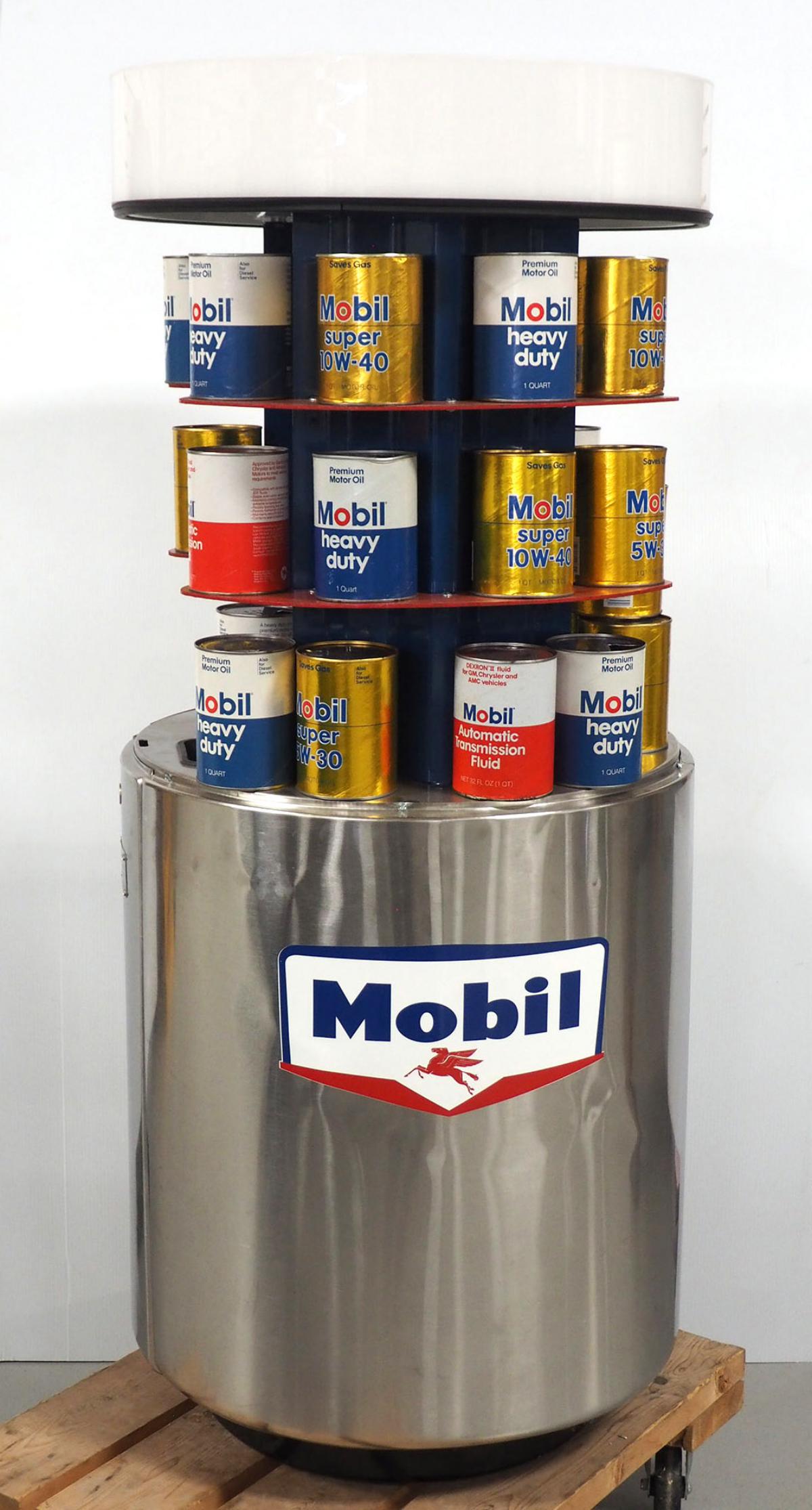 Wayne round Mobil oil can rack: Wayne round Mobil oil can rack -Restored, WILL NOT SHIP -see Terms