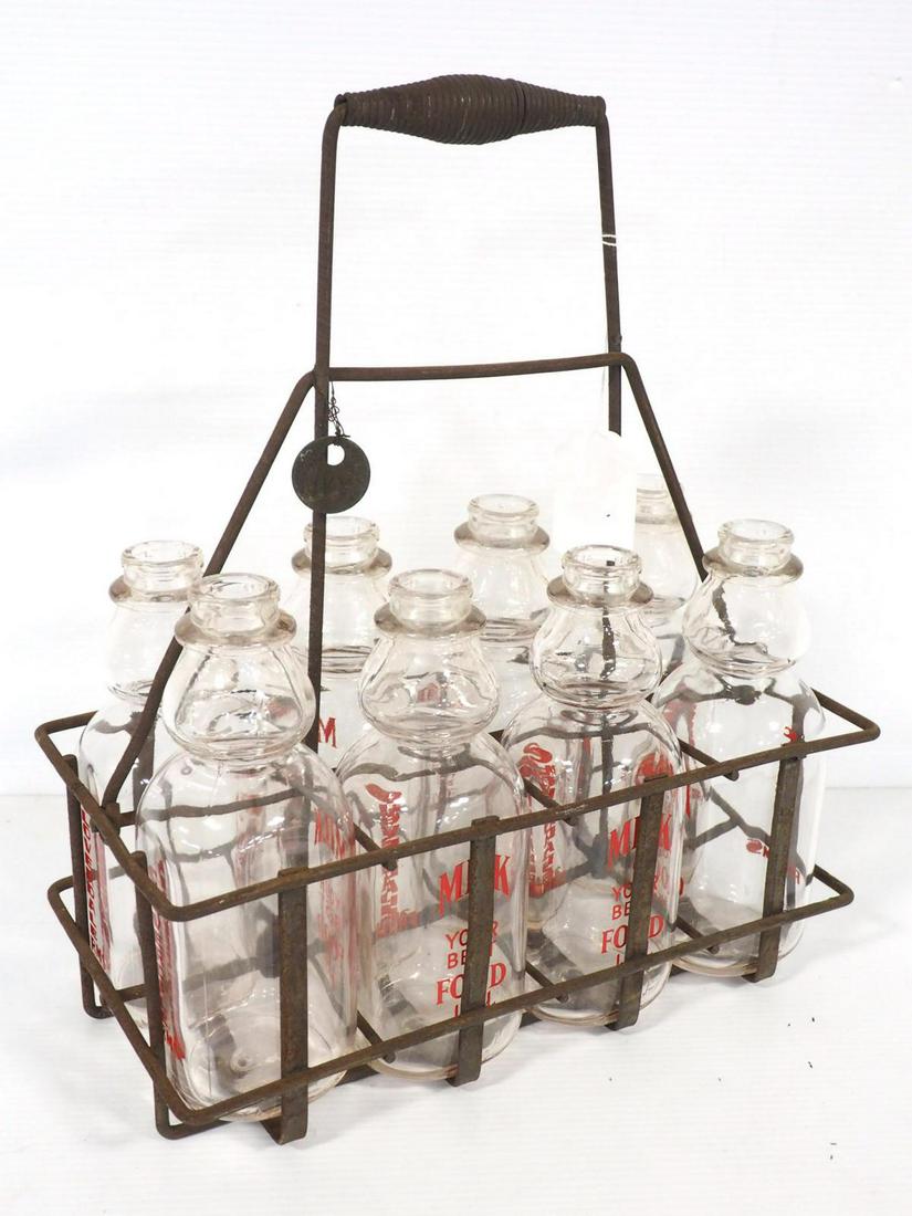 (8) Cloverdale Farms milk bottles with rack (1 of 2)