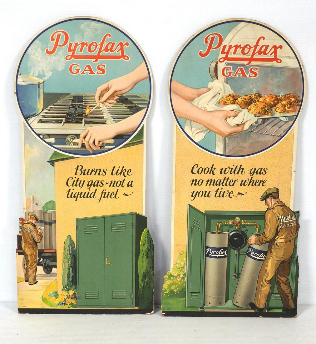 (2) Pyrofax Gas stand-up advertisements: (2) Pyrofax Gas cardboard stand-up store advertisements -Good