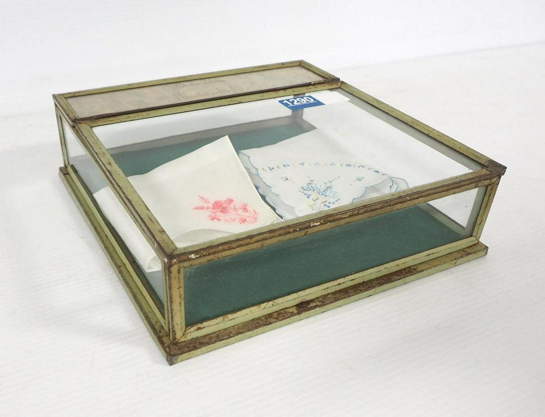 Bedlordshire Handkerchiefs display case: 11"x11"x3" metal and glass Bedlordshire Handkerchiefs display case -WILL NOT SHIP