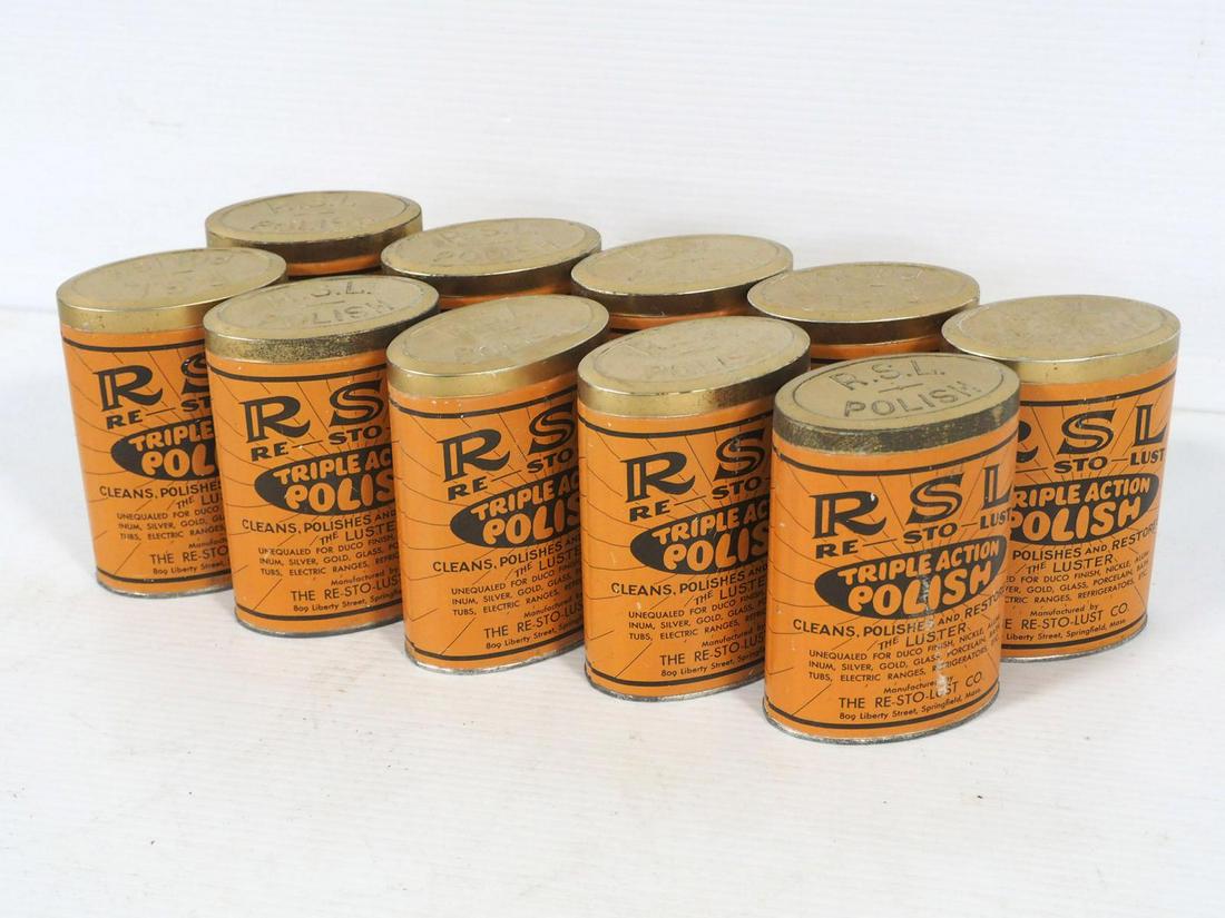 Re-Sto-Lust car wax tins: Re-Sto-Lust car wax tins with embossed gold wash covers
