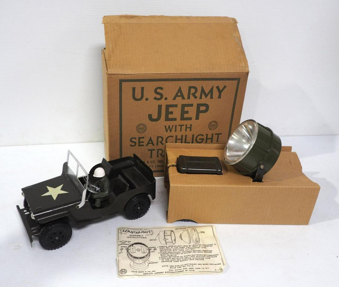Marx US Army Jeep with Searchlight & Trailer (1 of 4)