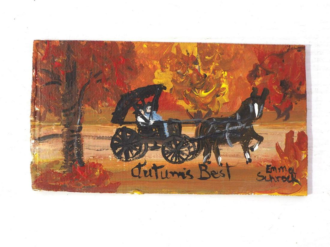 Original Emma Schrock "Autum's Best" painting: 7"x3.5" original Emma Schrock "Autum's Best" painting on heavy poster stock, signed
