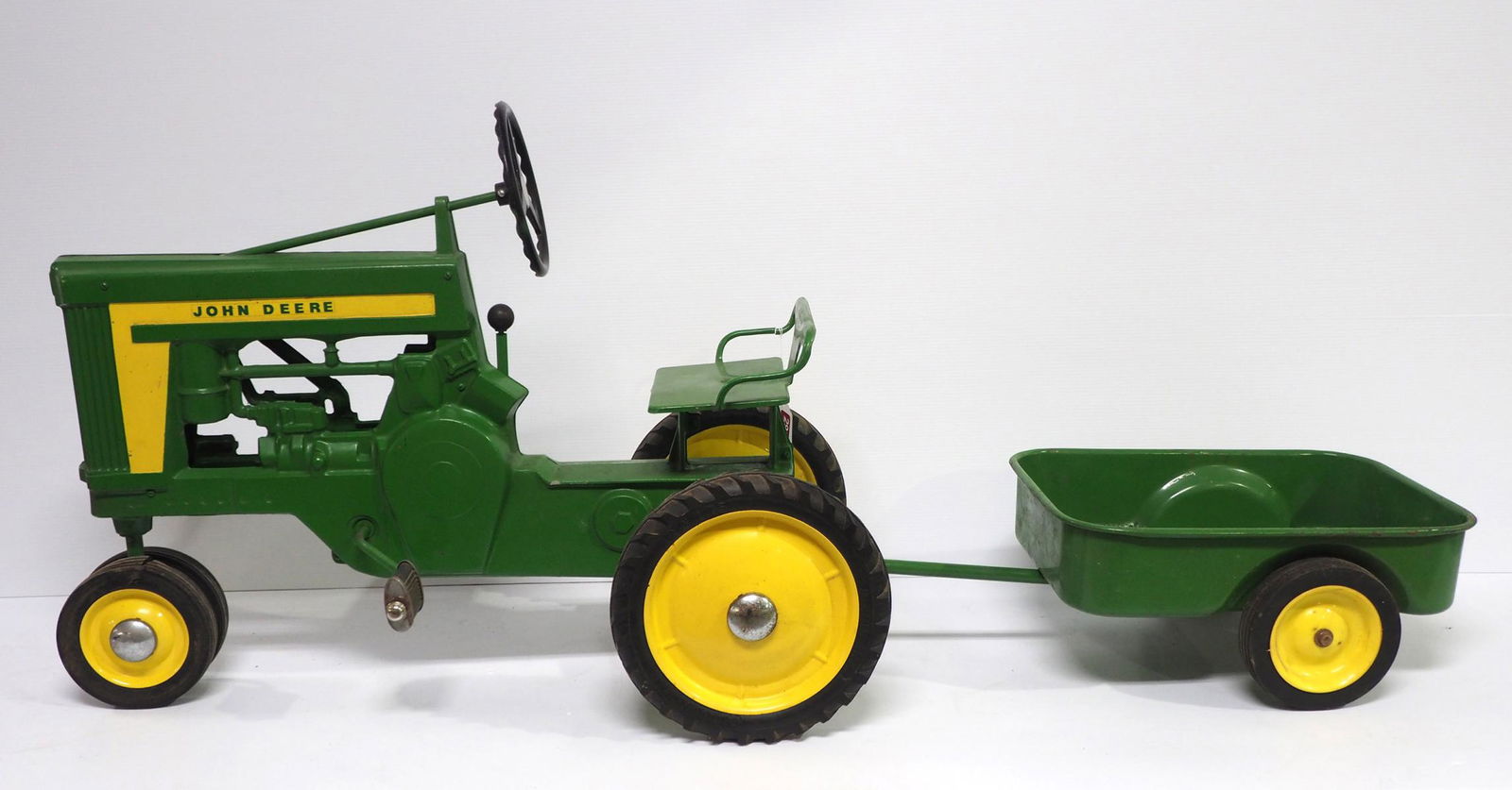 John Deere pedal tractor with trailer: John Deere pedal tractor with trailer -Restored