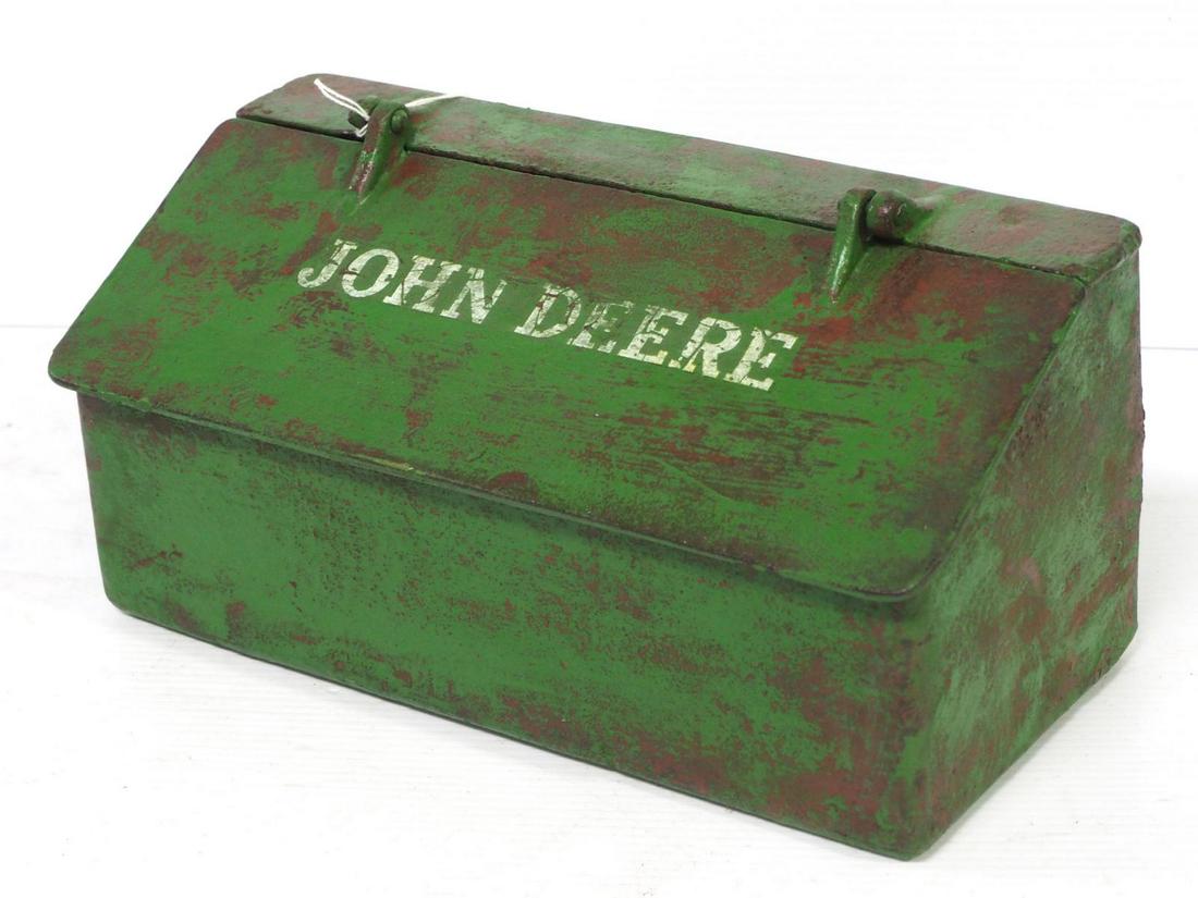 UPDATE 1/13: Cast iron tool box: Cast iron tool box with older green paint - NOTE: this is NOT a John Deere tool box, it's just painted in John Deere colors!