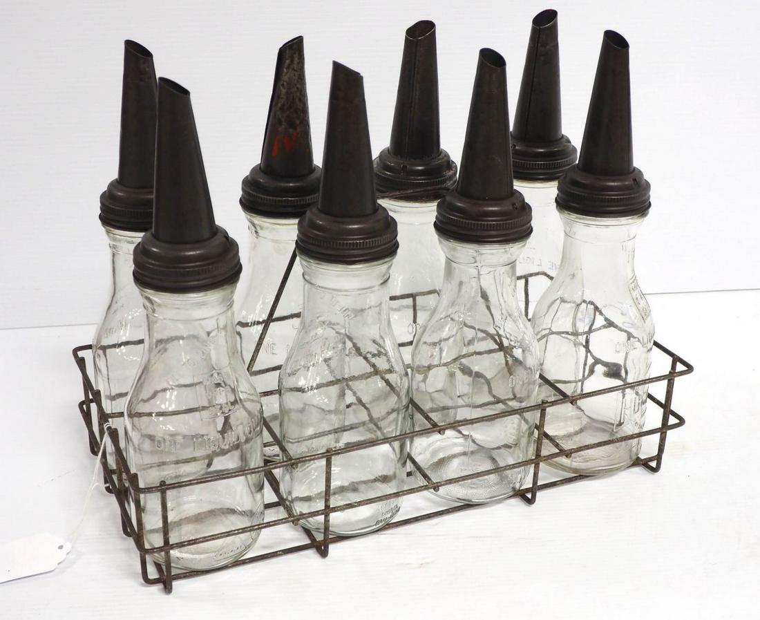 (8) Glass oil bottles with carrier (1 of 2)