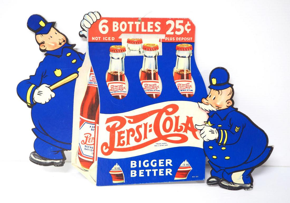 Pepsi Cola 6 Bottles For $.25 sign: 20"x15" cardboard Pepsi Cola 6 Bottles For $.25 sign -Good
