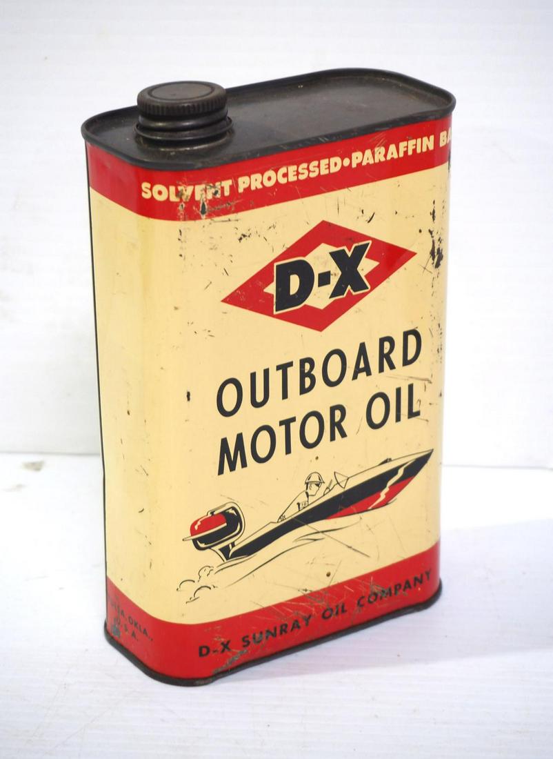 D-X Outboard Motor Oil container: 1-qt. D-X Outboard Motor Oil container -Good, full