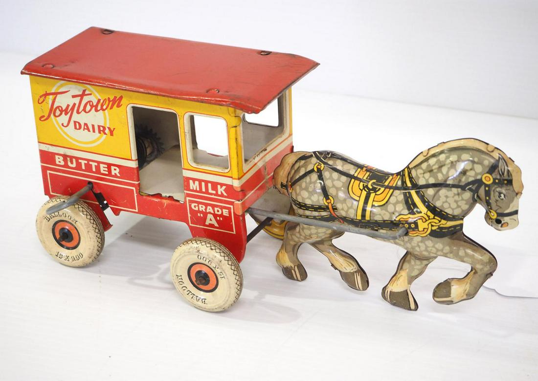 Marx tin wind-up Toytown Dairy Horse & Wagon (1 of 2)