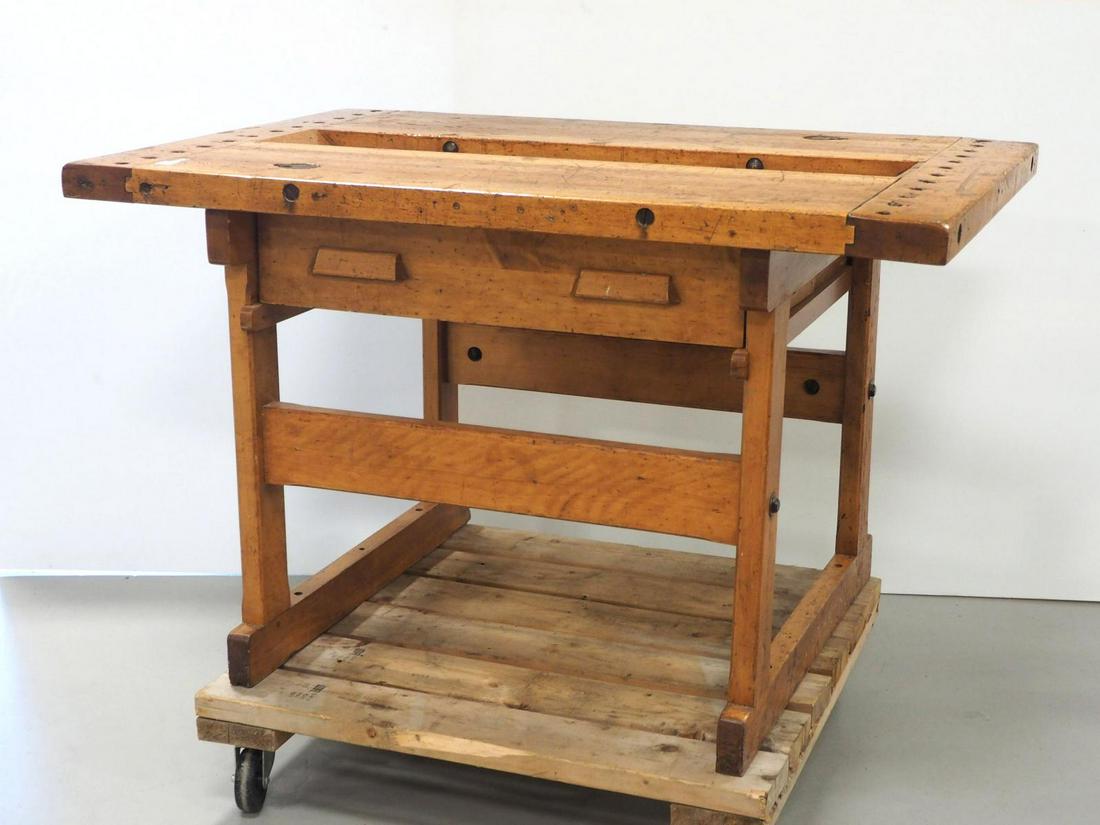 Wooden workbench with tool storage and drawer (1 of 5)