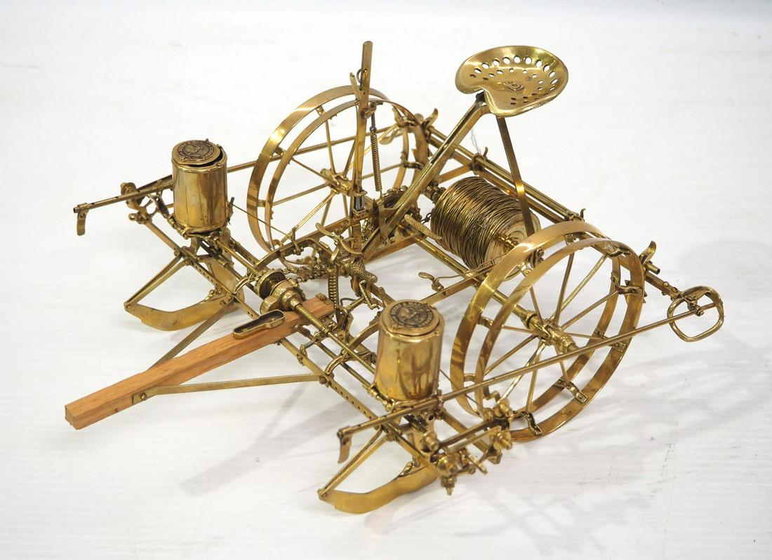 Model of Deere & Mansur horse-drawn planter: 11"x9"x6" brass model of Deere & Mansur horse-drawn planter, very detailed - -UPS store will ship this item