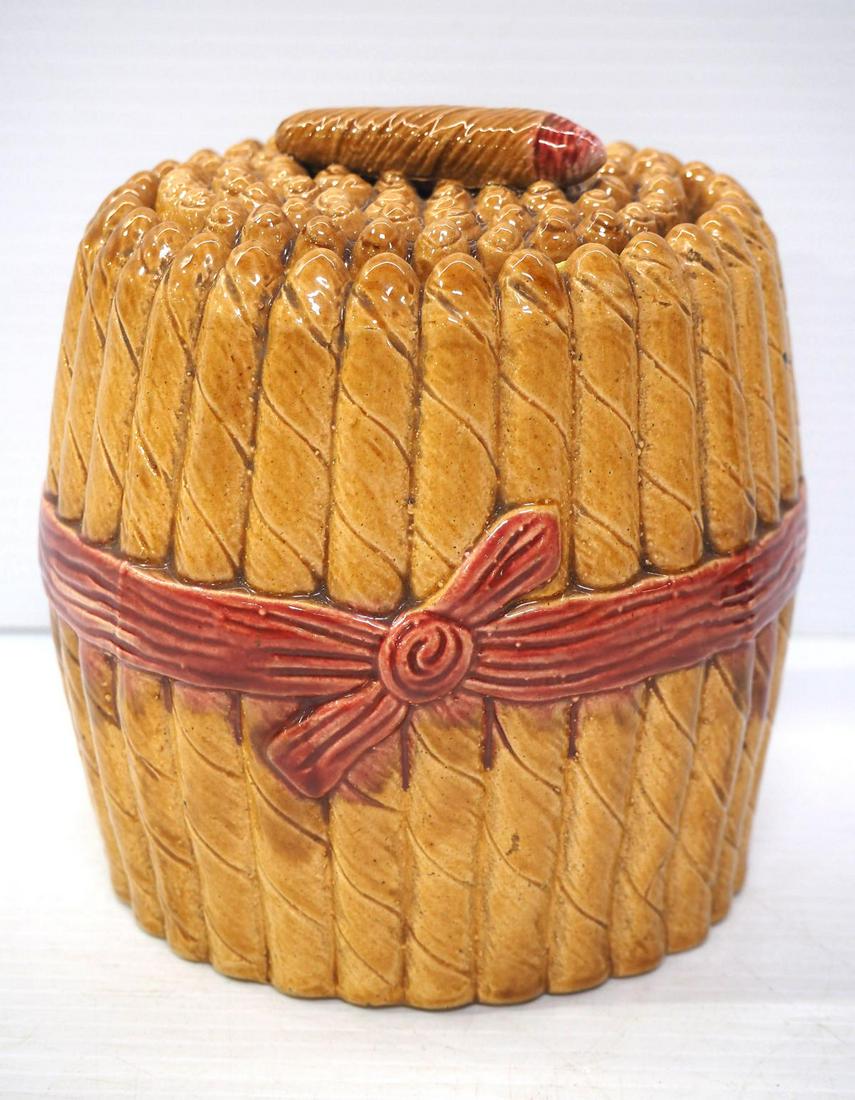 Swedish yellowware cigar form tobacco jar (1 of 4)