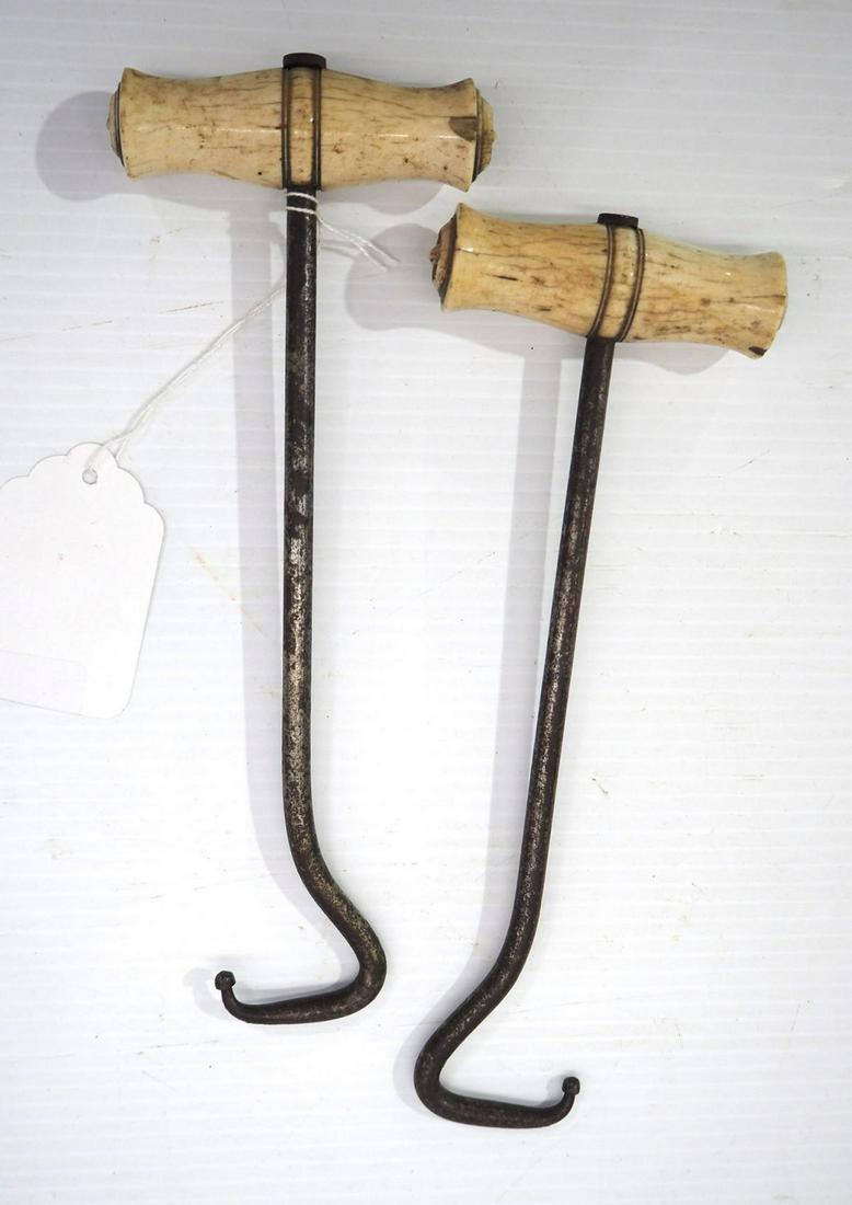 Set of boot hooks with bone handles: Set of boot hooks with bone handles, very rare!!