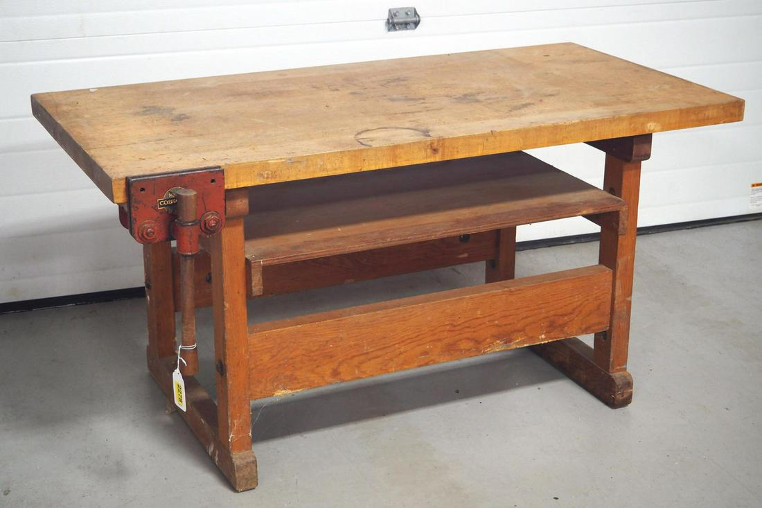 Work Bench with Columbian No.60 Vise: 48"x24"x24"H wooden Work Bench with Columbian No.60 Vise -BUYER TO ARRANGE SHIPPING