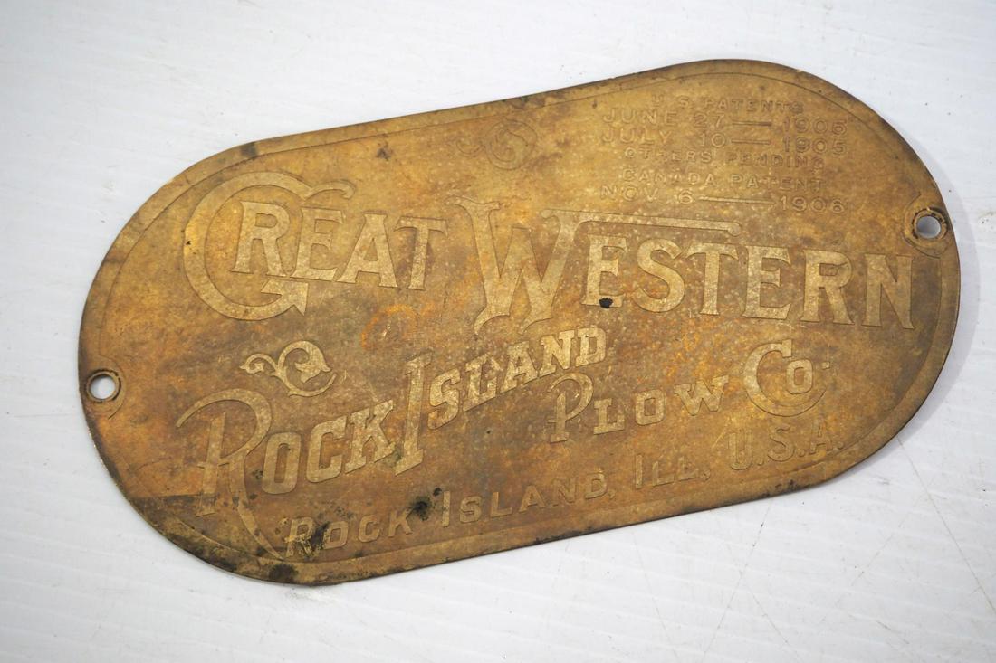 Rock Island Plow Co. 1906 brass tag (1 of 3)
