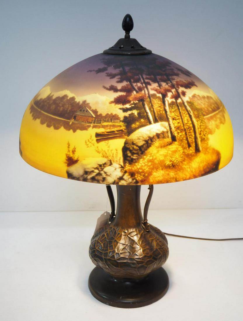 Lamp with early painted glass shade (1 of 7)