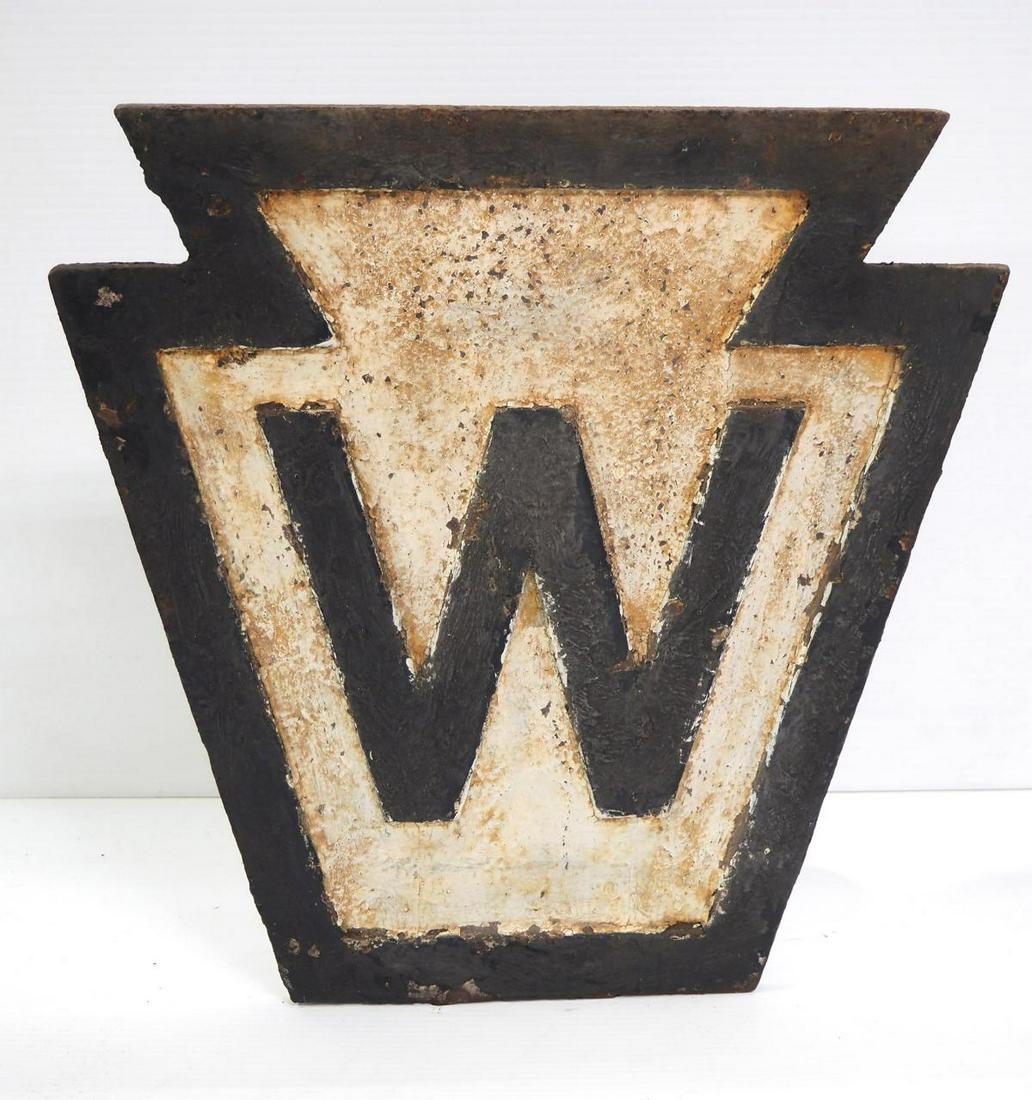Cast iron "W" railroad whistle sign (1 of 2)