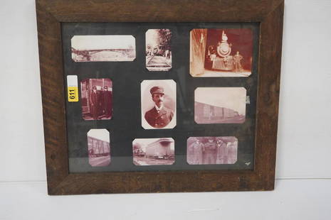(9) Train related photographs: (9) Train related photographs in 24"x20" frame -Good
