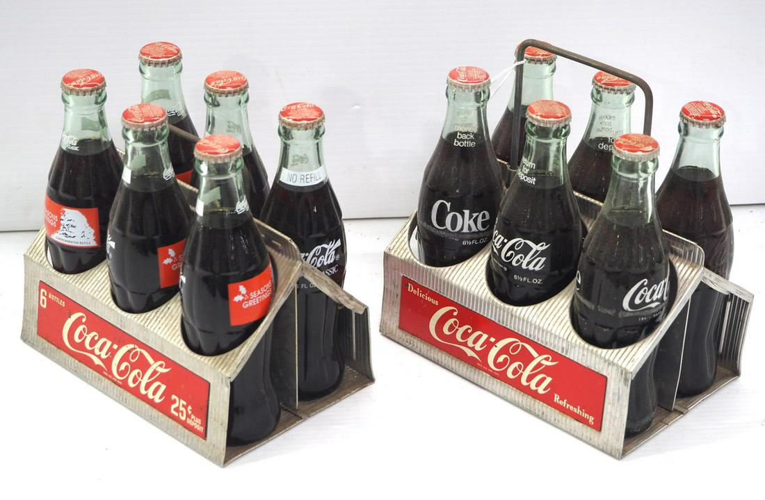 (2) Coca Cola tin 6-pack bottle carriers: (2) Coca Cola tin 6-pack bottle carriers -Good