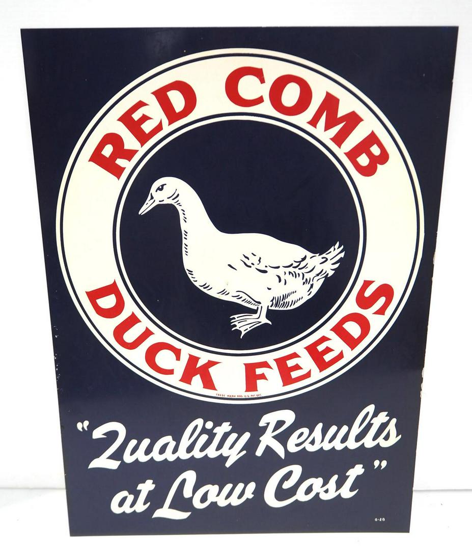 NOS Red Comb Duck Feeds sign (1 of 3)