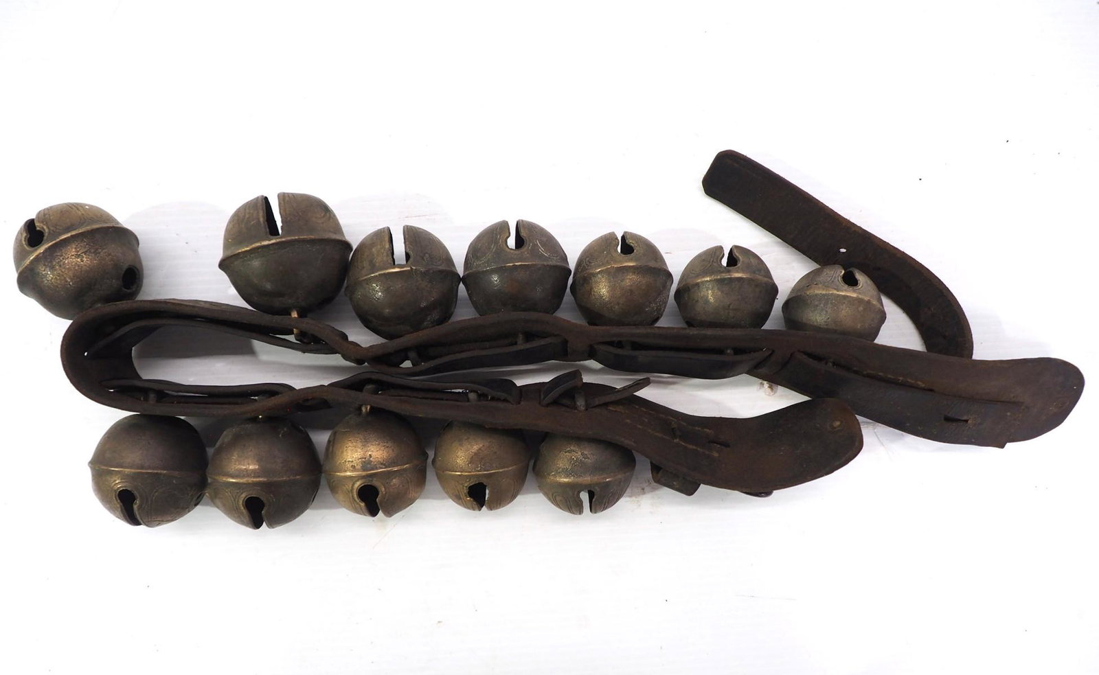 Leather strap with 12 brass sleigh bells (1 of 3)