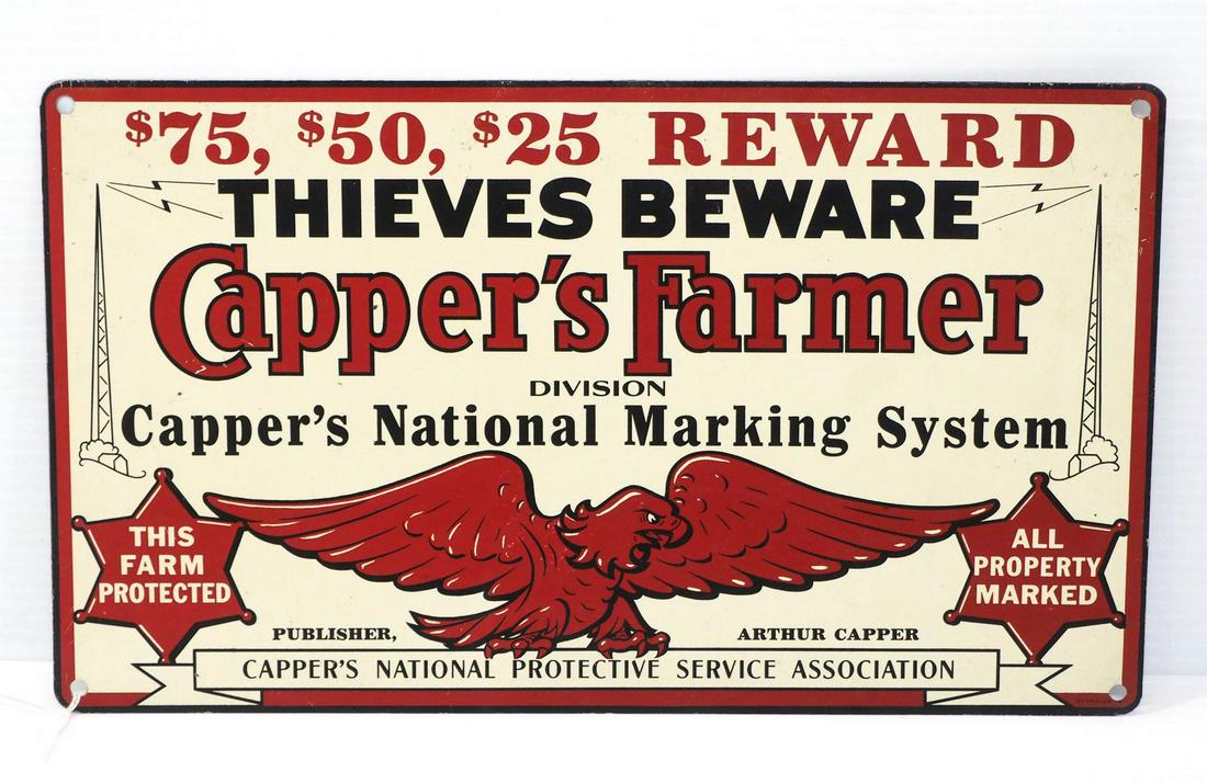 Capper's Farmer sign: 14"x8" SST Capper's Farmer sign -Very Good