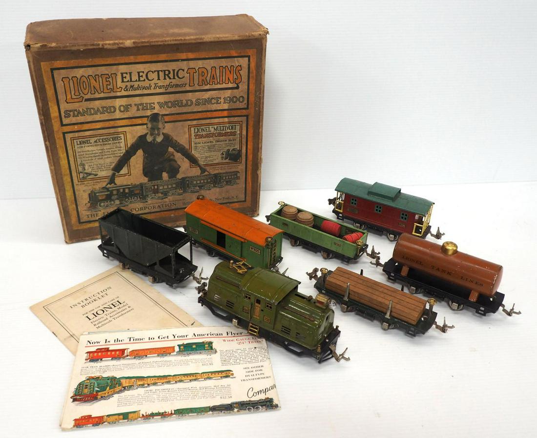 Lionel Electric Train Set: Lionel Electric Train Set #293 in original box, copyright 1923, O Ga. -Good, box is Fair