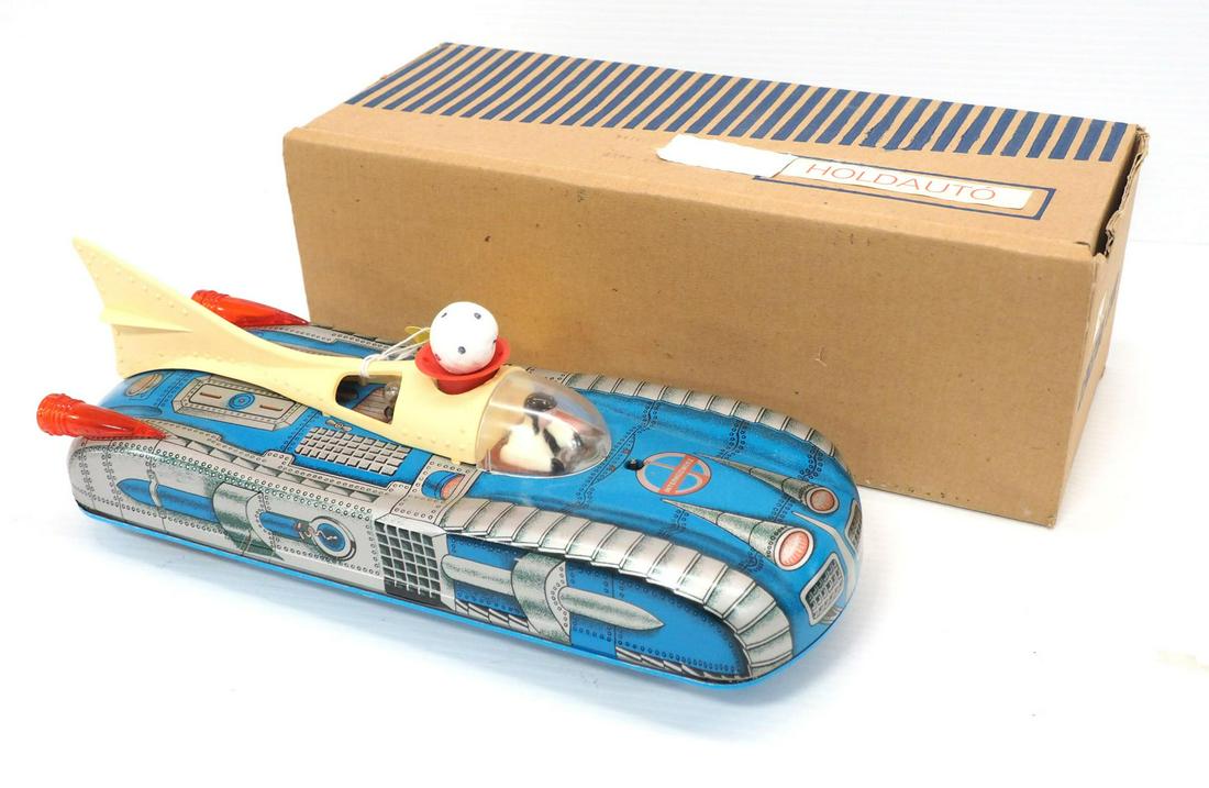 Hungarian tin Space Ship Car: Hungarian Tin Space Ship Car, Interkosmo 2, 13"L with original box -Excellent, works great; motor, lights & ball floats