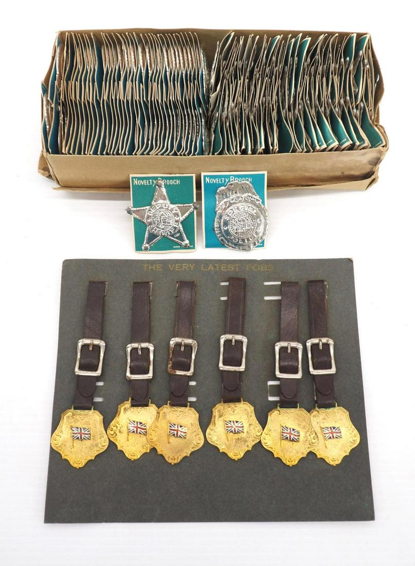 NOS Pocket watch fobs & Special Police badges: NOS Pocket watch fobs on display card / NOS Special Police badges/pins -Mint