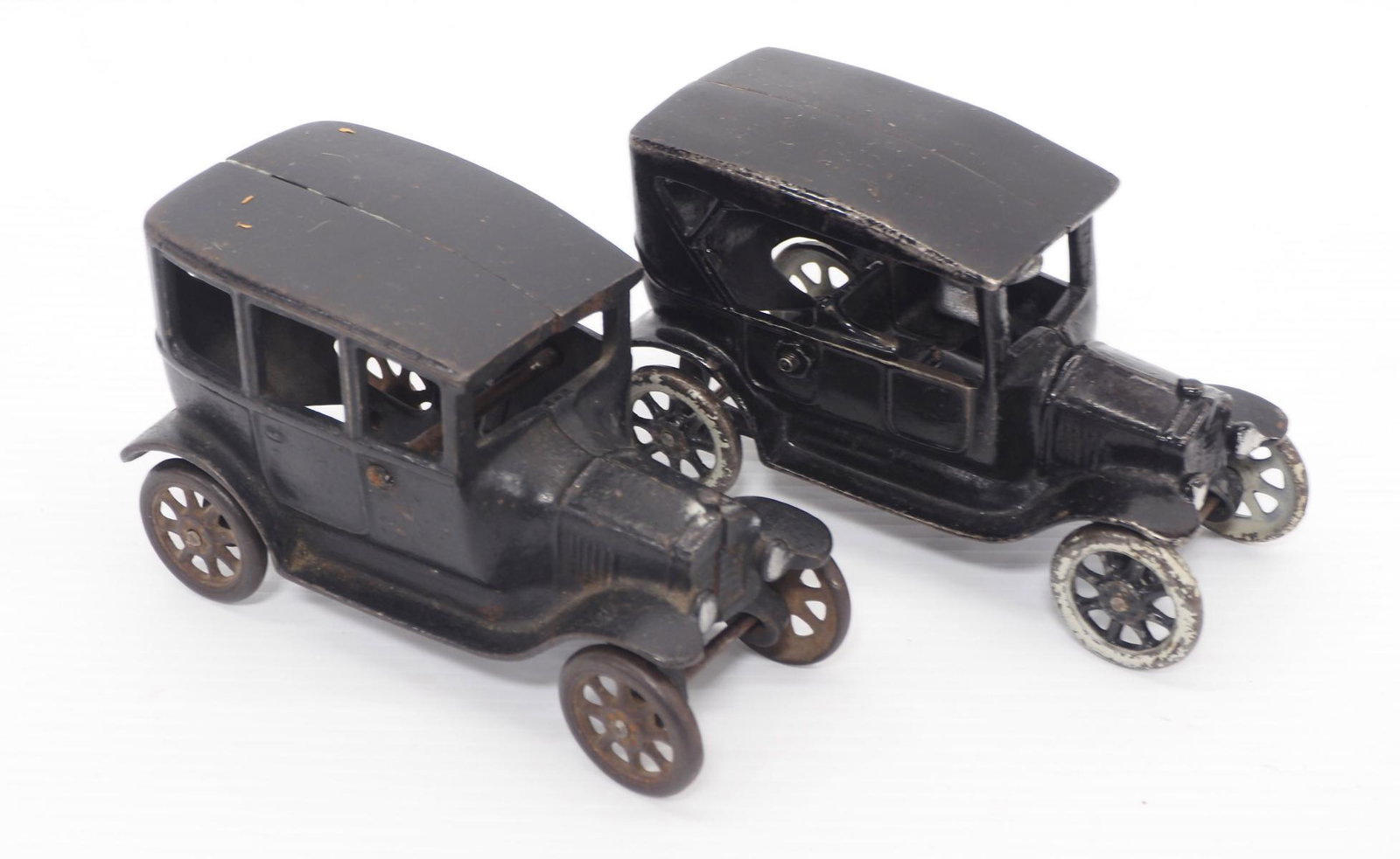 (2) Arcade cast iron coupes: (2) Arcade cast iron Coupes, 7"L -Both Good, 1 driver replaced