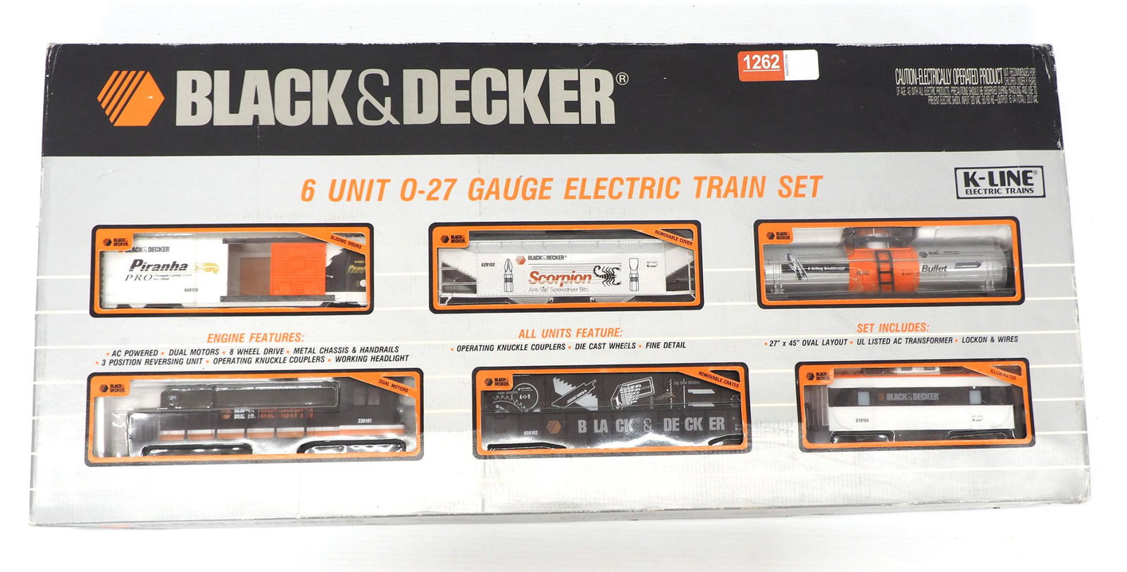 Black & Decker 6 Unit O-27 Gauge Train Set: Black & Decker 6 Unit O-27 Gauge Train Set in original box -Near Mint