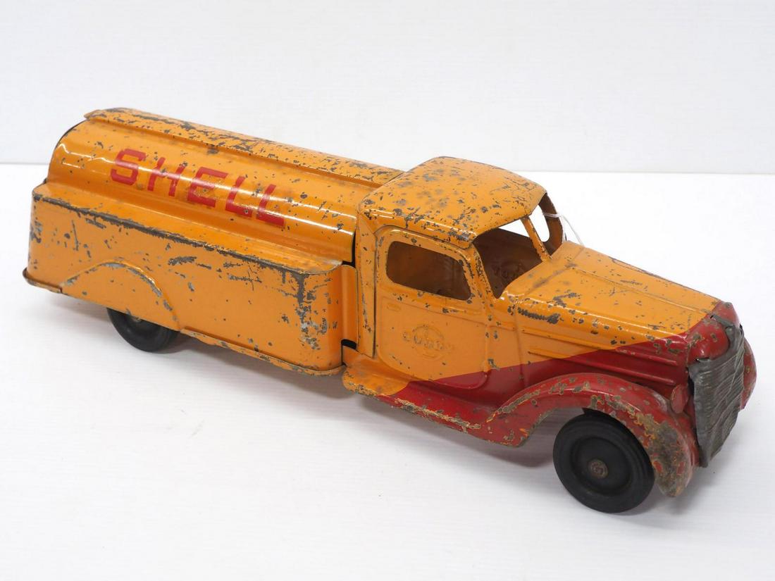 Buddy-L Shell Tanker: Buddy-L Shell Tanker, 21"L -Good original played with condition