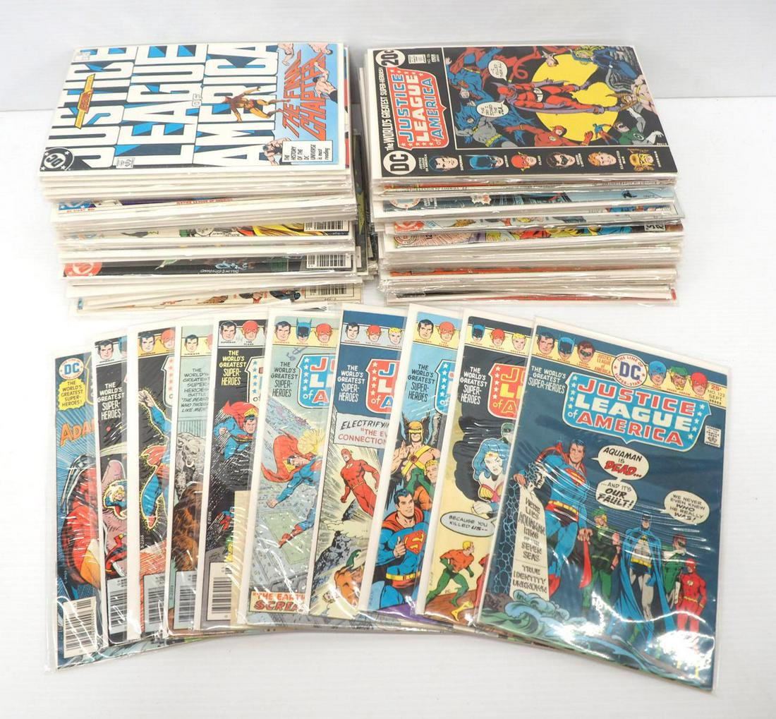 (67) Justice League of America Comic Books: (67) Justice League of America Comic Books: 57, 64, 66, 77, 81, 82, 83, 84, 86, 88, 90, 95, 97, 99, 102, 103, 104, 105, 106, 114, 116, 117, 118, 119, 120, 121, 122, 124, 125, 126, 129, 130, 131, 133, 