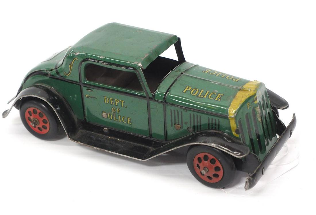 Marx Friction Police Coupe: Marx Friction Police Coupe with great graphics, 8"L -Very Good, works