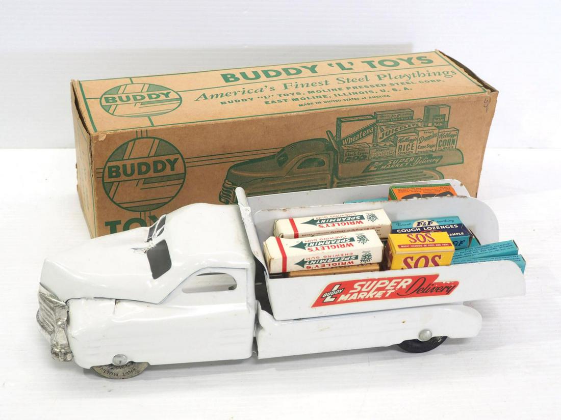 NOS Buddy L No.3325 Supermarket delivery truck: NOS Buddy L No.3325 Supermarket delivery truck with product and good original box