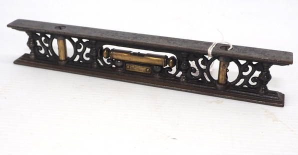 12" Davis Level & Tool Co. Double Plumb & Level: 12" Davis Level & Tool Co. cast iron Double Plumb & Level -2 small vials broken, large one intact