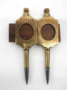 (2) 6"L Large Trammel Points: (2) 6"L Large Trammel Points, unknown maker but stamped WBEECH, in display case