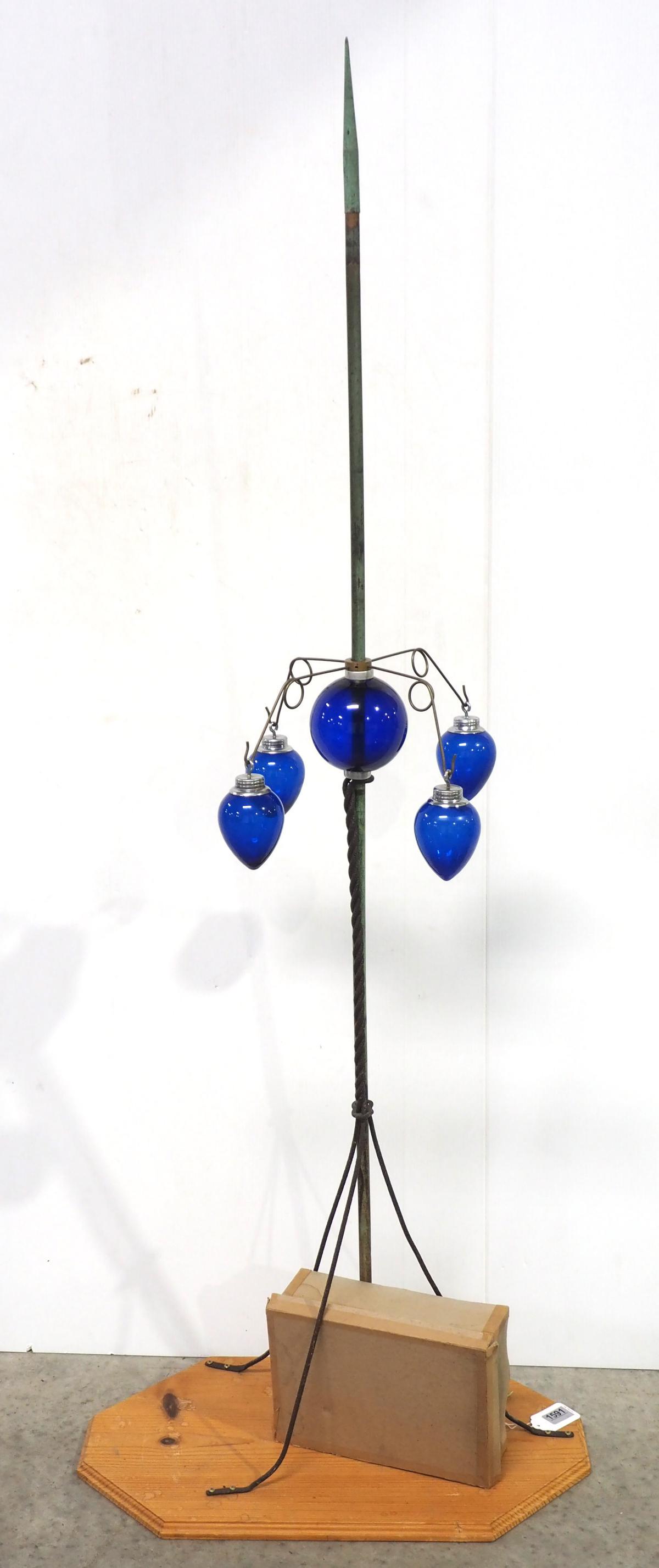Lightning rod with brass hanger & cobalt pendant balls (1 of 3)