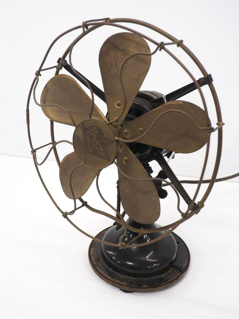 R&M brass blade electric fan: R&M brass blade electric fan, 12"dia. x 16"H -Good, works and oscillates!
