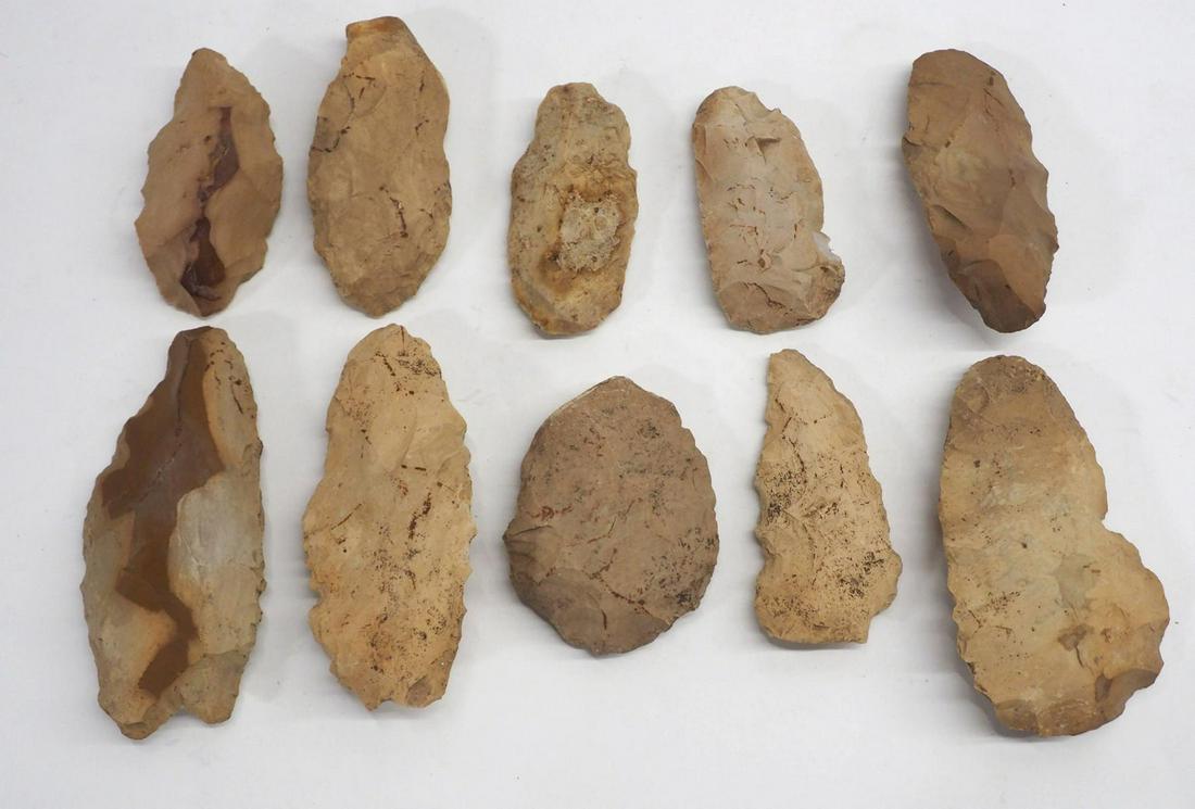 Collection of (10) Cache Blades: Collection of (10) Cache Blades found in Marshall County, IN, ORIGIN: Marshall County, IN, SIZE: longest is 4-3/4", EX: Hap Watkins, Marko Watkins