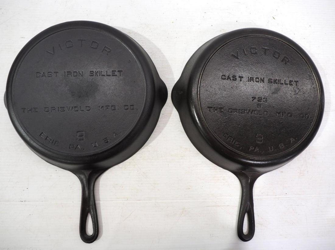 (2) Victor No.9 cast iron Skillets (1 of 4)