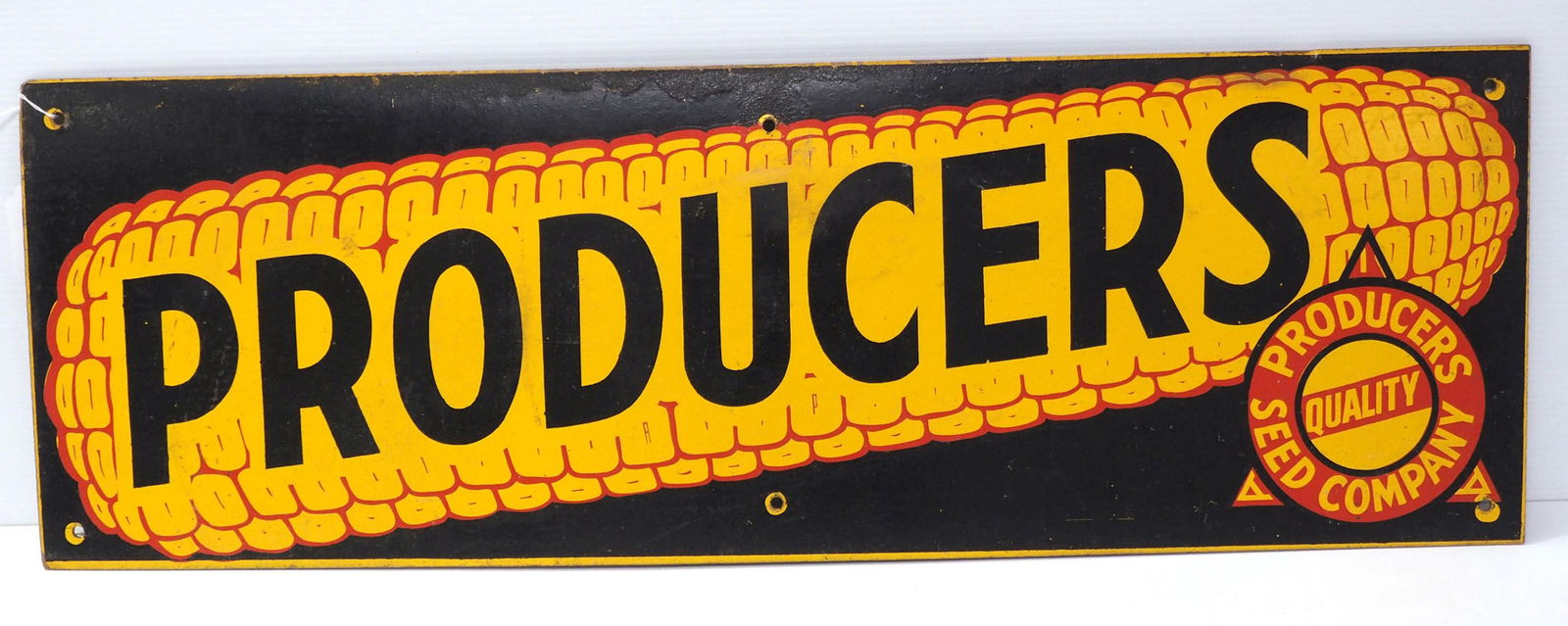 Producers Seed Company sign: 36"x12" masonite Producers Seed Company sign -Good