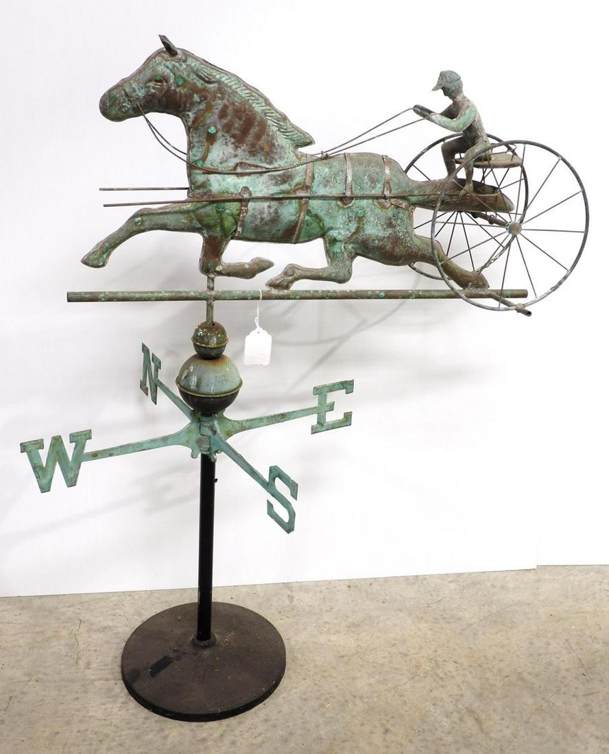 Copper weathervane of horse, sulky & driver (1 of 6)