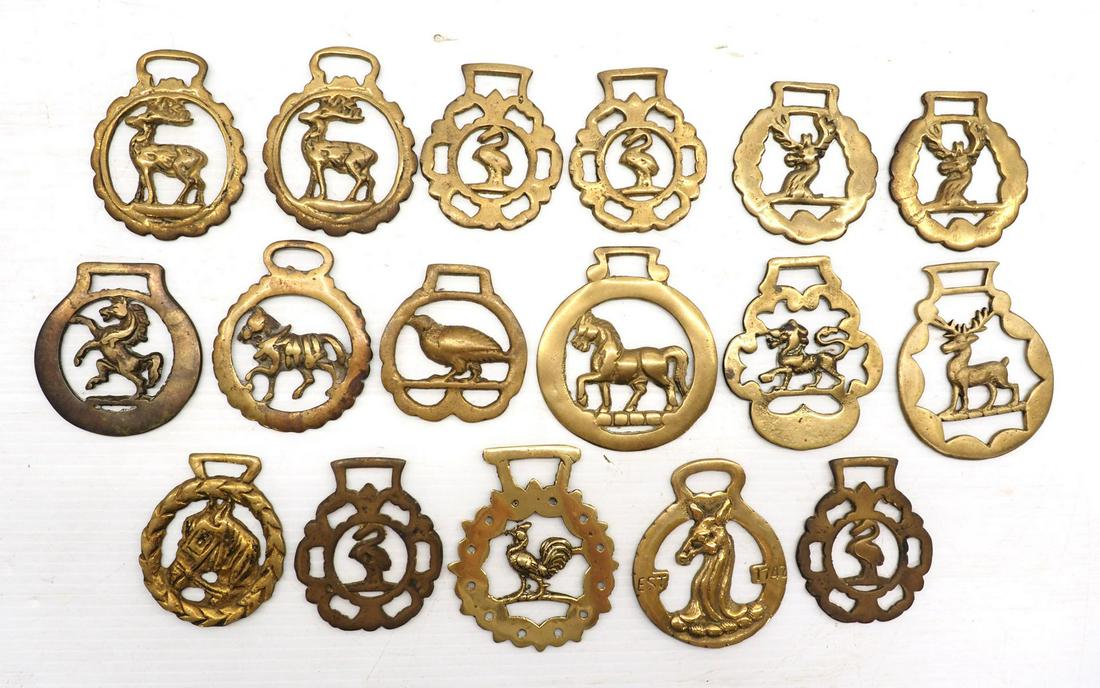 Box lot of brass harness ornaments (1 of 2)