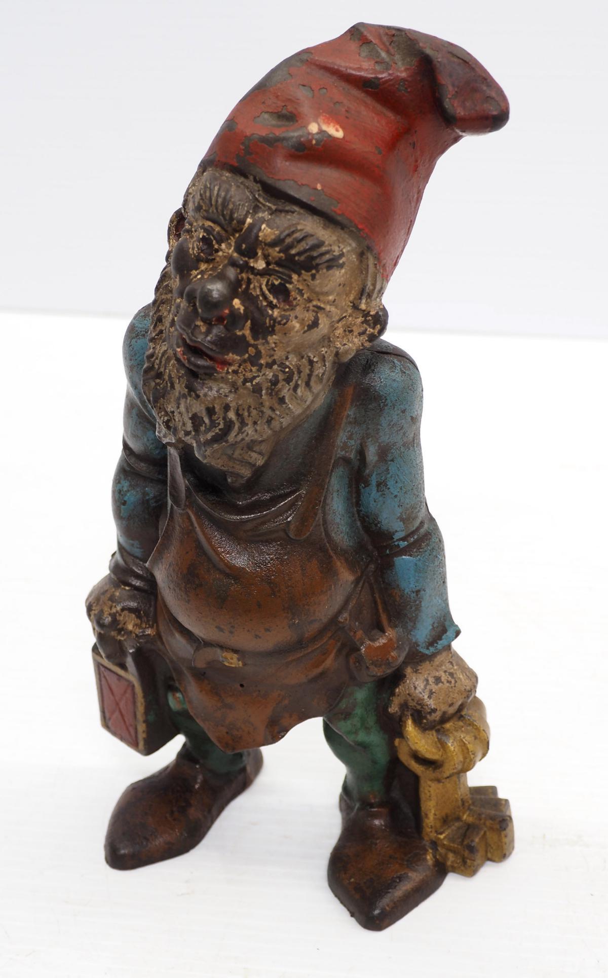 Cast iron gnome-shaped door stop: Cast iron gnome-shaped door stop, 10"H -Very Good with some original paint
