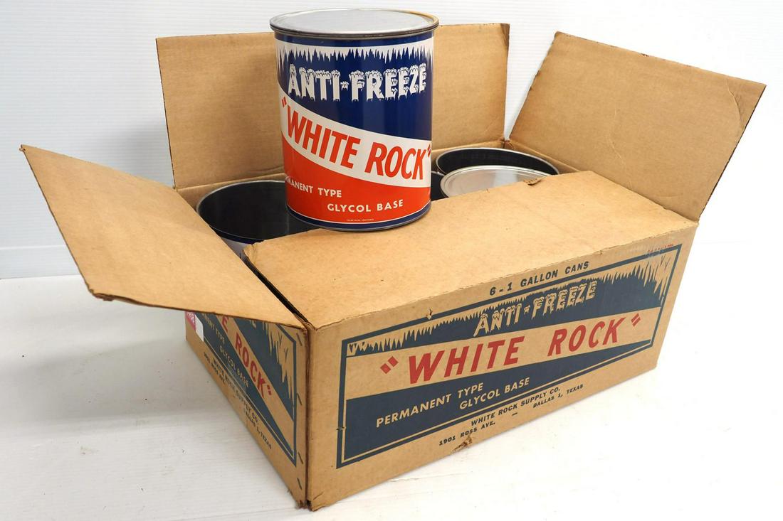 (6) 1-Gallon "White Rock" Anti-Freeze tin cans (1 of 3)