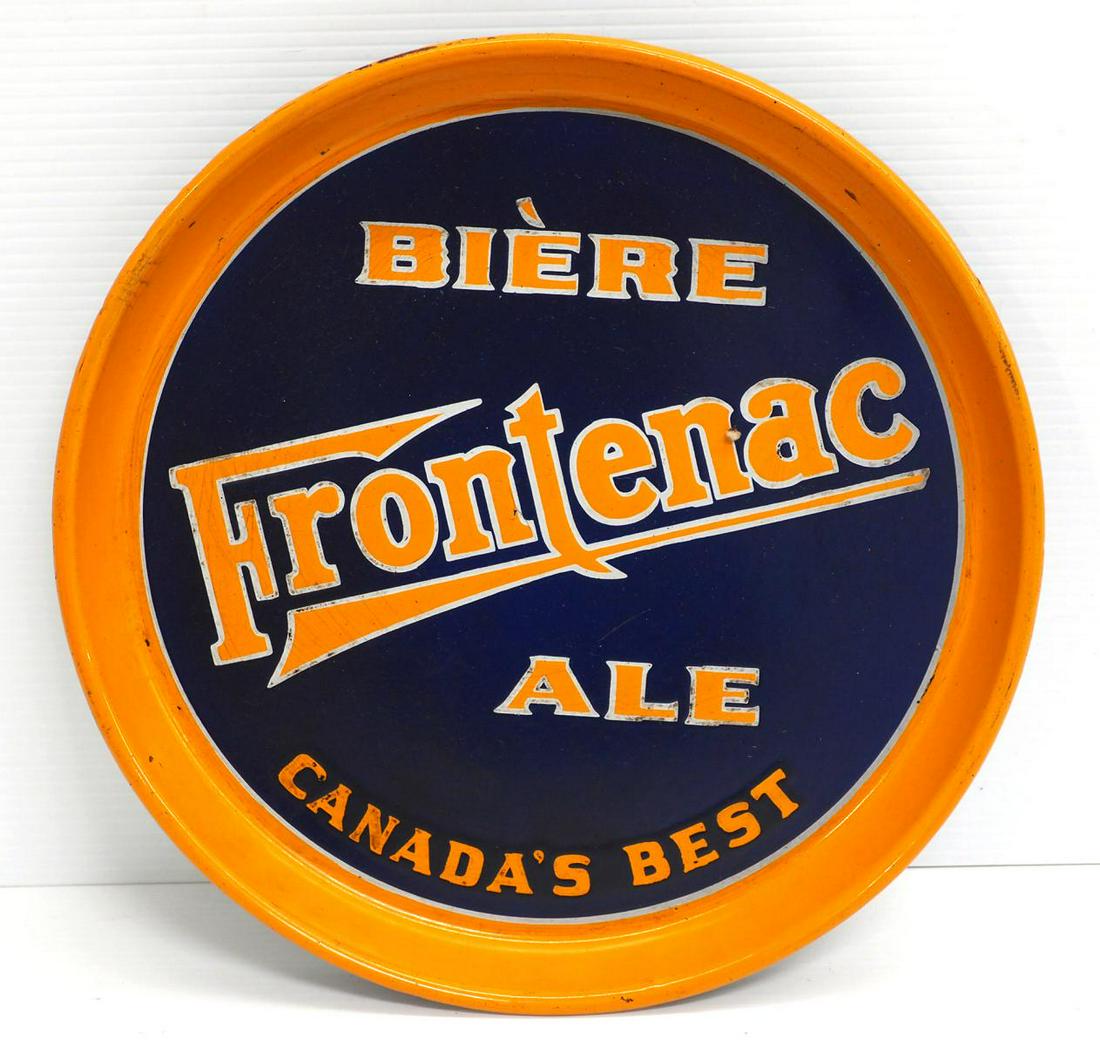 Frontenac Biere Ale Canada's Best tray: 12"dia. porcelain Frontenac Biere Ale Canada's Best tray -Very Good