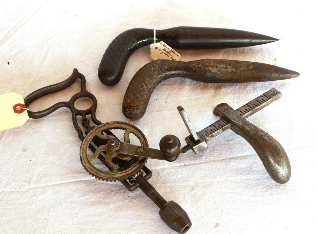 Misc. Tools: (2) William Johnson Dibbles / Stanley Sweetheart Pistol Grip Drill / Pistol Grip Ruler