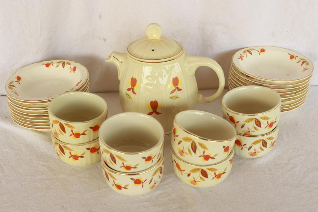 Autumn Leaf Dishes: Hall Jewel T Autumn Leaf / 16 3 1/2" Egg Cups / 20 5 1/2" Bowls / Bird Cage Tea Pot with Lid
