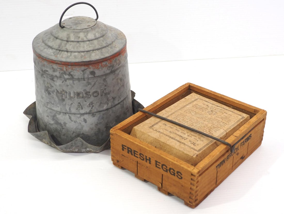Chicken feeder & wooden egg crate (1 of 2)